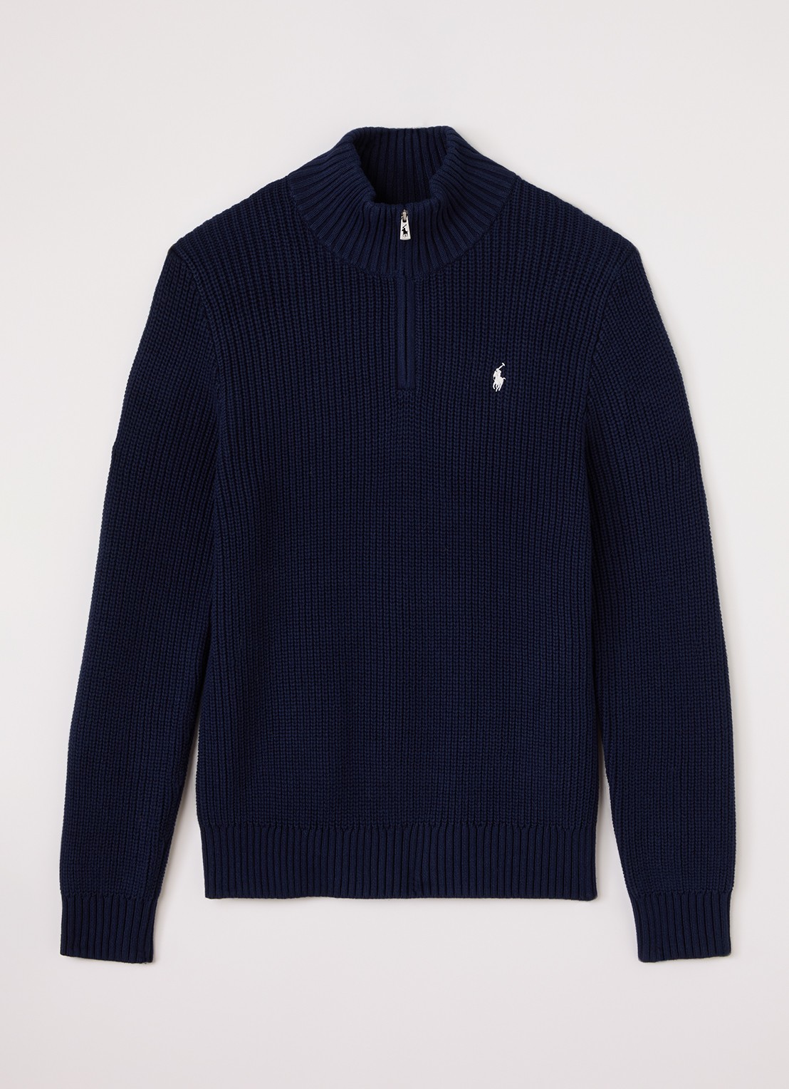 Ralph Lauren Grofgebreide trui met halve rits - voorkant donkerblauw