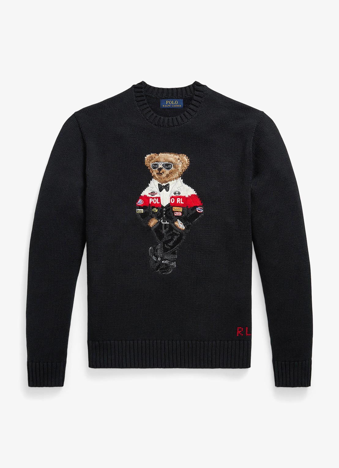 Ralph Lauren Grofgebreide trui met ingebreid logo - voorkant polo black / zwart