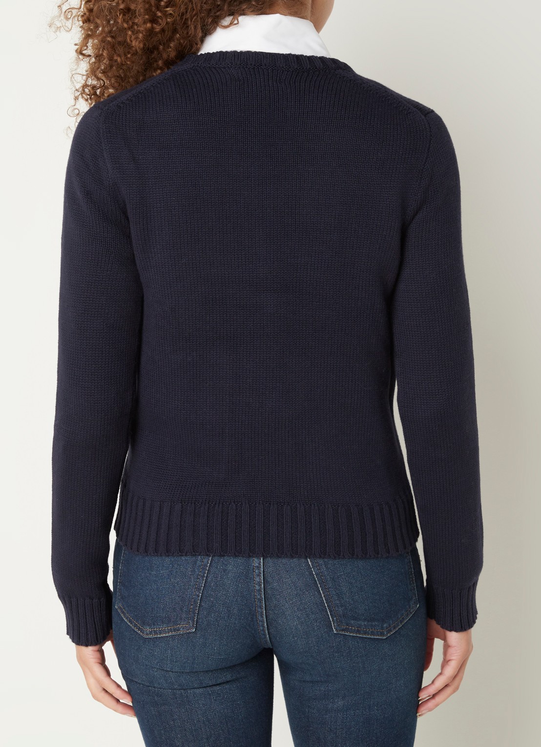 Ralph Lauren Grofgebreide trui met ingebreid patroon - achterkant donkerblauw