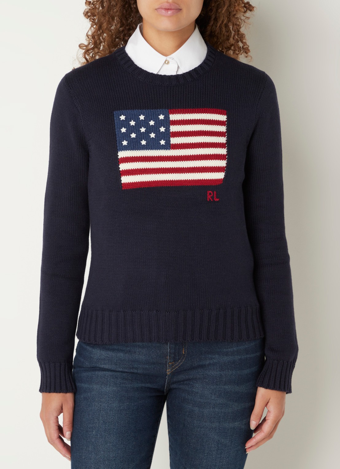 Ralph Lauren Grofgebreide trui met ingebreid patroon - detail 2 donkerblauw