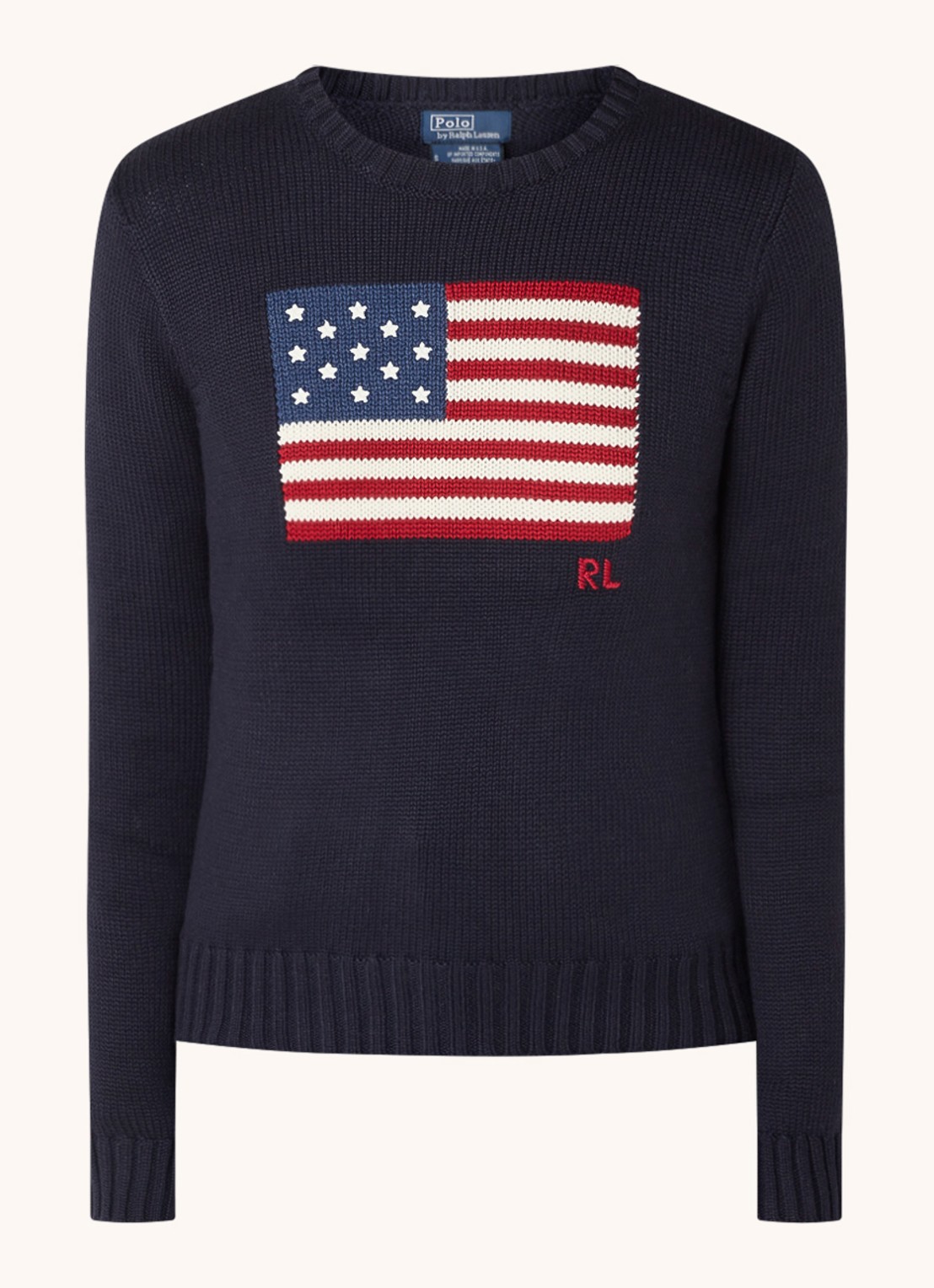 Ralph Lauren Grofgebreide trui met ingebreid patroon - voorkant 3 donkerblauw