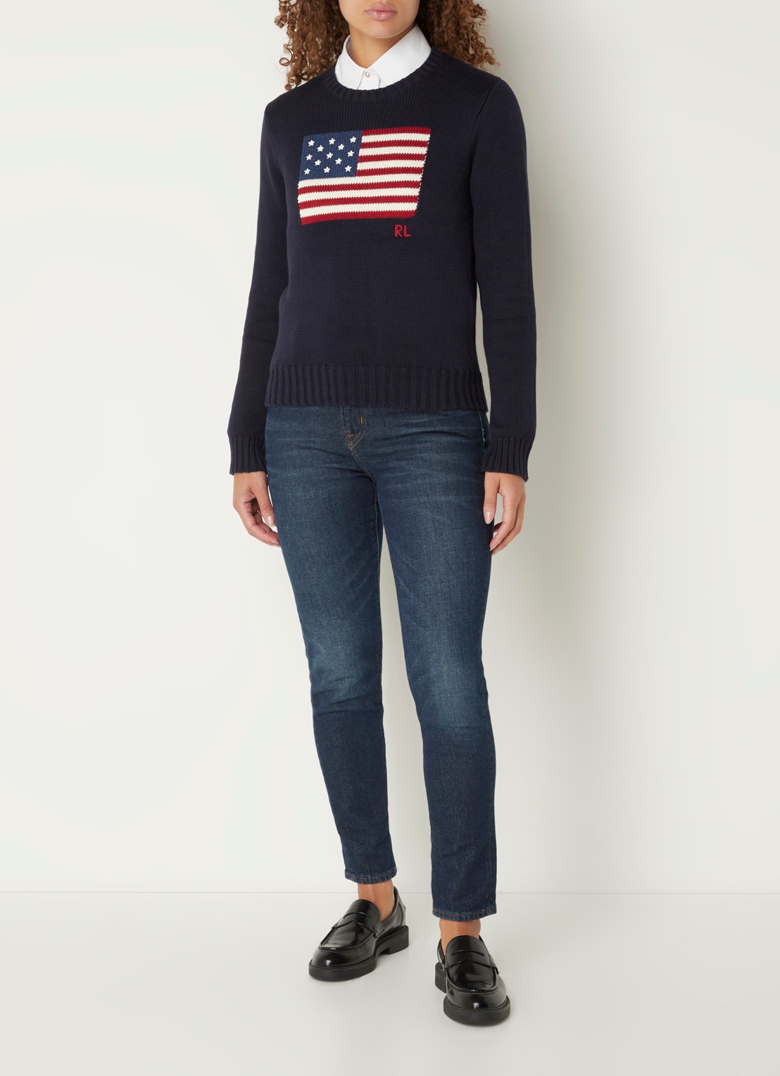 Ralph Lauren Grofgebreide trui met ingebreid patroon - voorkant 4 donkerblauw
