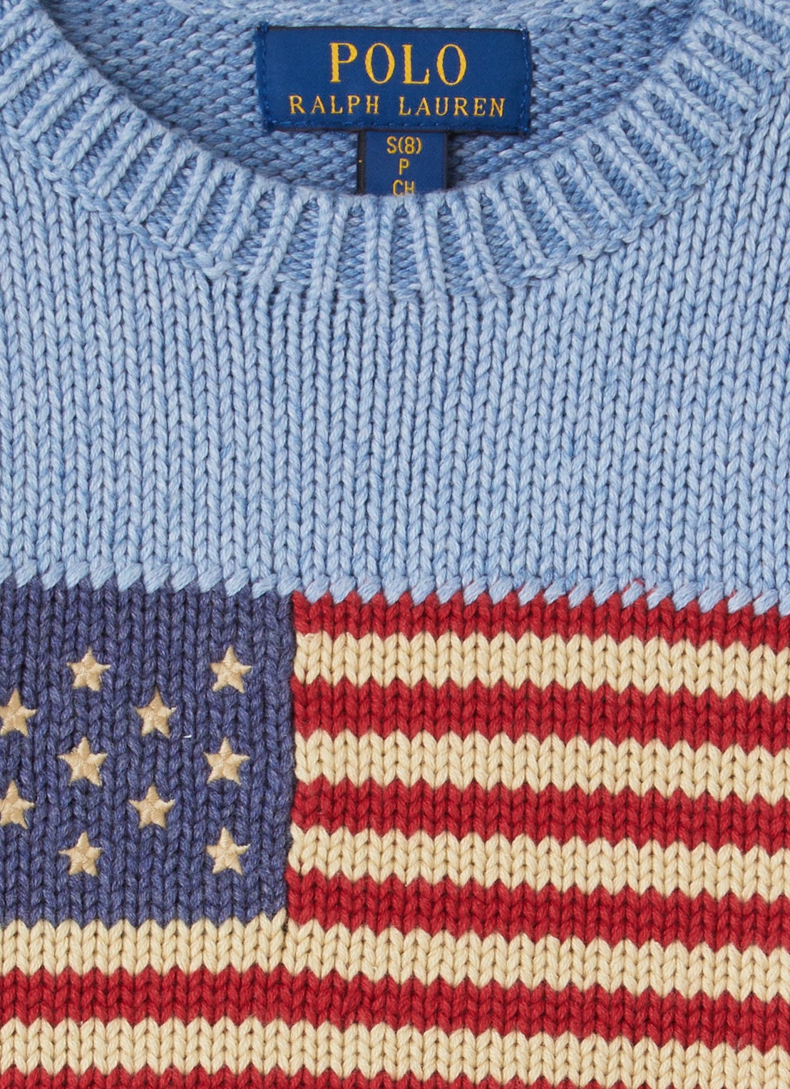 Ralph Lauren Grofgebreide trui met ingebreid patroon - detail staalblauw