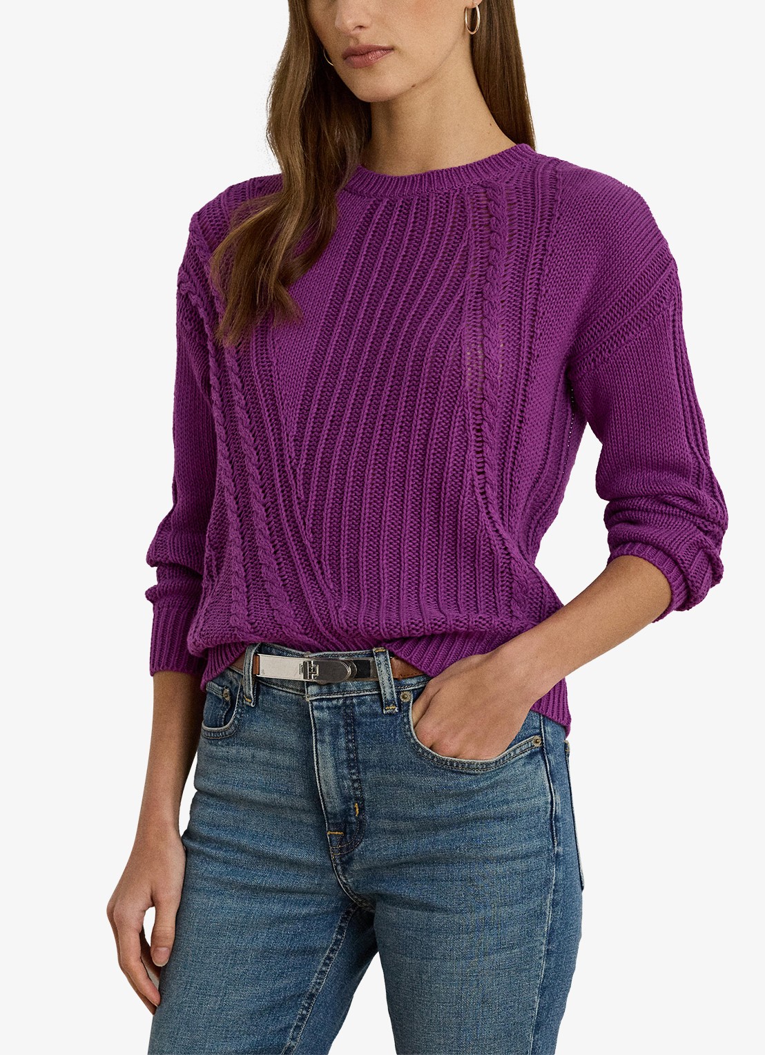 Ralph Lauren Grofgebreide trui met ingebreid patroon - detail 4 purple dawn / paars