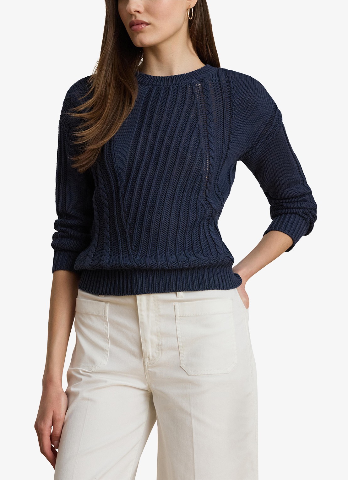 Ralph Lauren Grofgebreide trui met ingebreid patroon - detail 3 shadow navy / donkerblauw