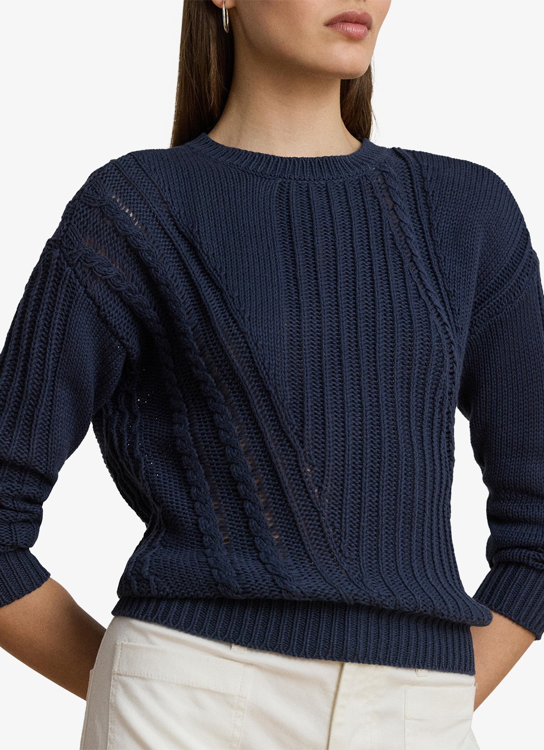 Ralph Lauren Grofgebreide trui met ingebreid patroon - detail 4 shadow navy / donkerblauw
