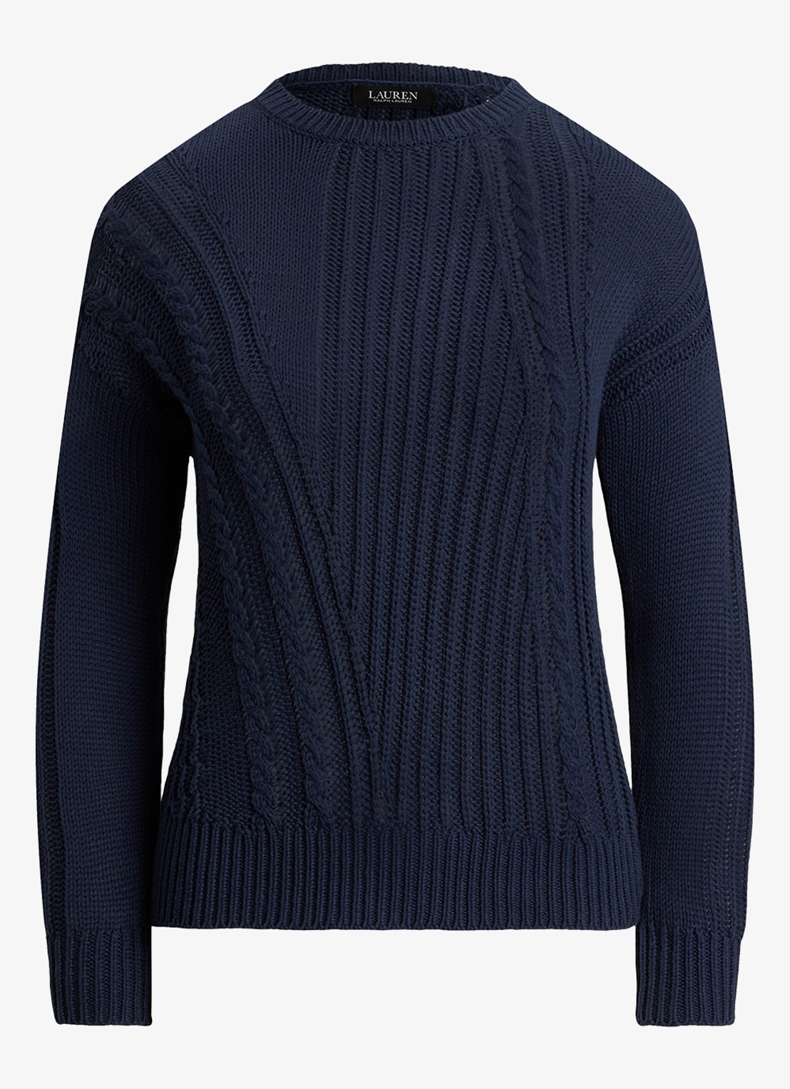 Ralph Lauren Grofgebreide trui met ingebreid patroon - voorkant shadow navy / donkerblauw