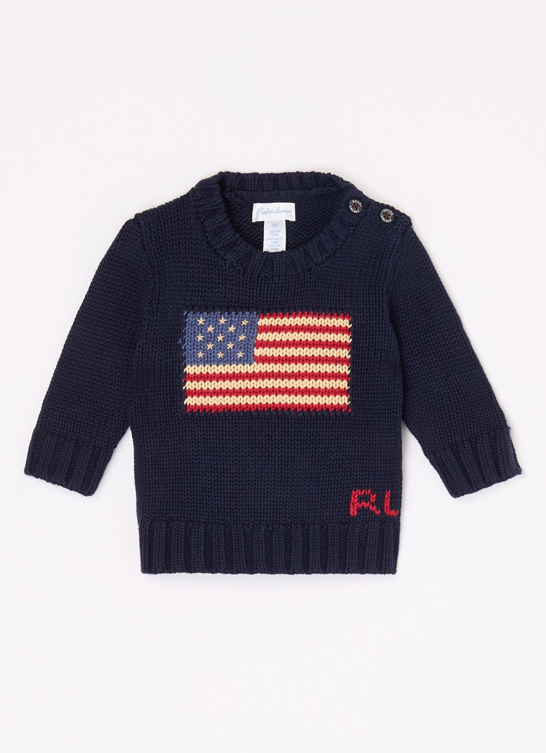 Ralph Lauren Grofgebreide trui met ingebreid patroon - voorkant donkerblauw