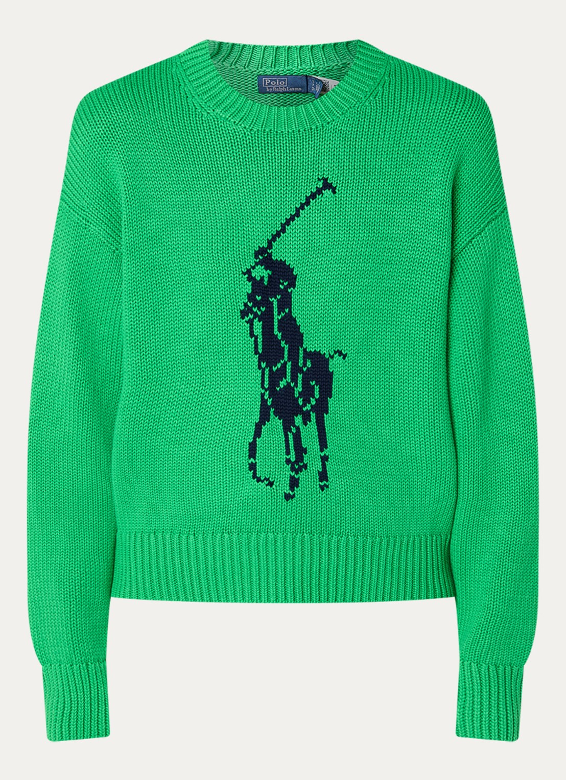 Ralph Lauren Grofgebreide trui met ingebreide logoprint - voorkant groen
