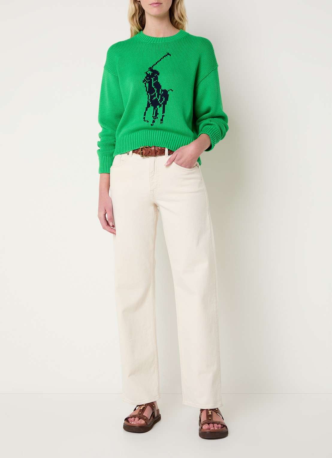 Ralph Lauren Grofgebreide trui met ingebreide logoprint - voorkant 2 groen