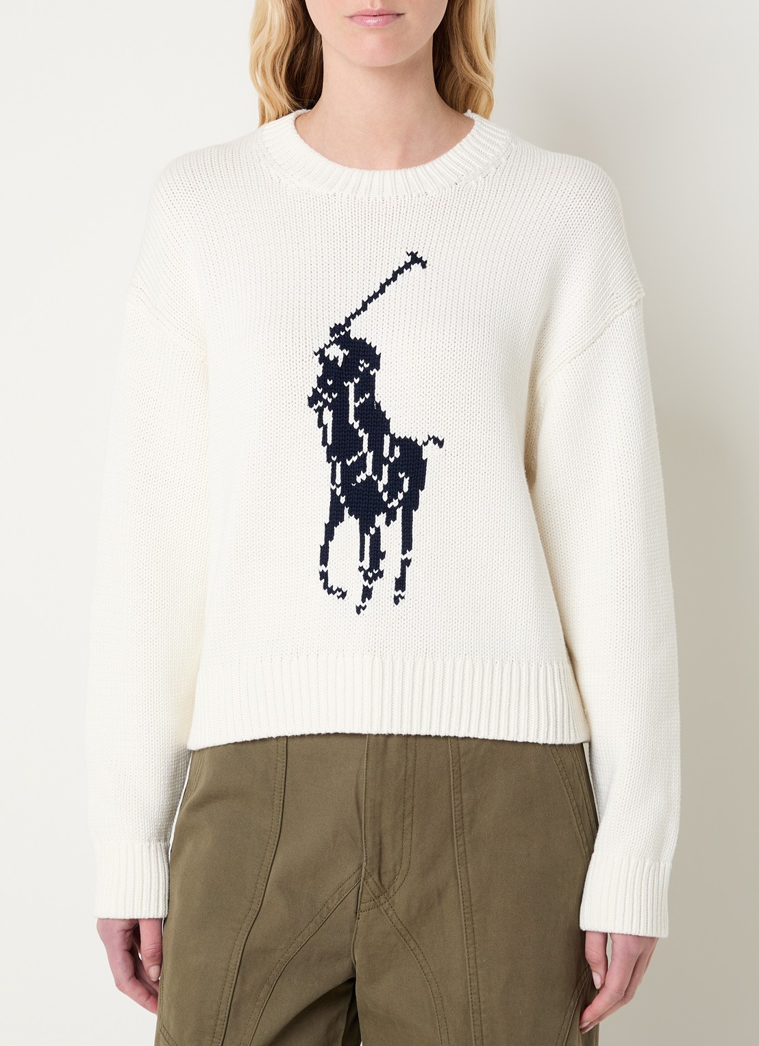 Ralph Lauren Grofgebreide trui met ingebreide logoprint - detail 3 wit