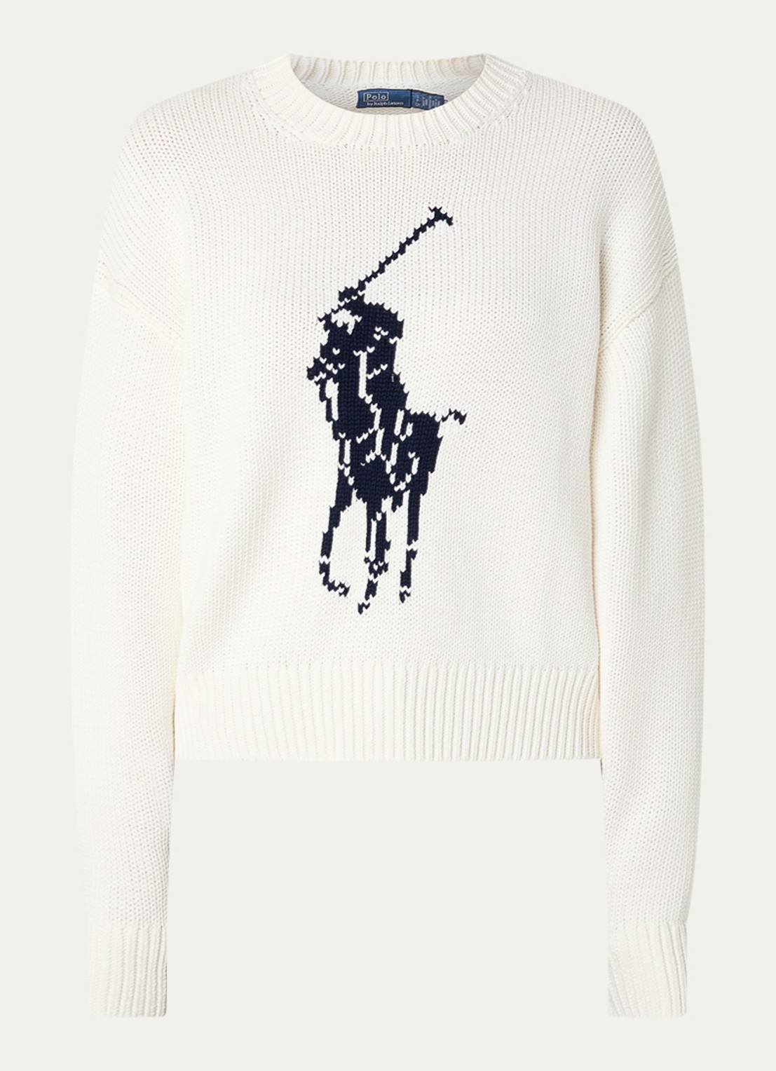 Ralph Lauren Grofgebreide trui met ingebreide logoprint - voorkant wit