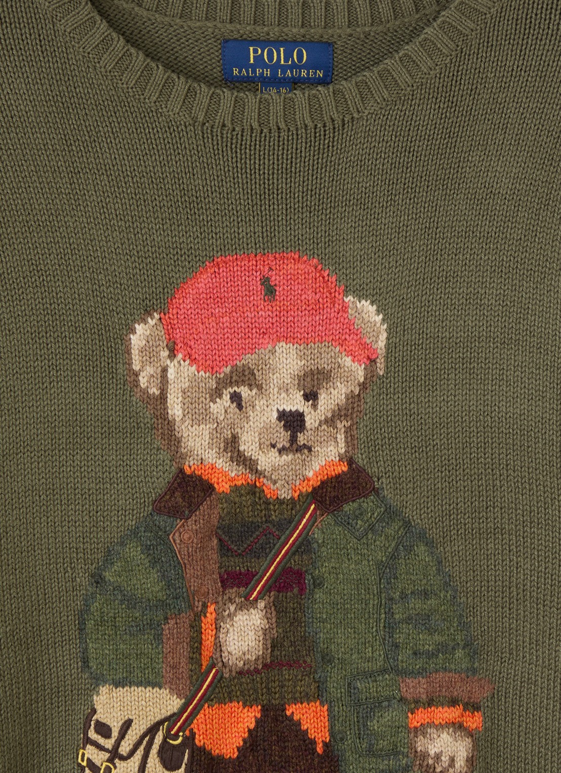 Ralph Lauren Grofgebreide trui met ingebreide logoprint - detail 3 olijfgroen