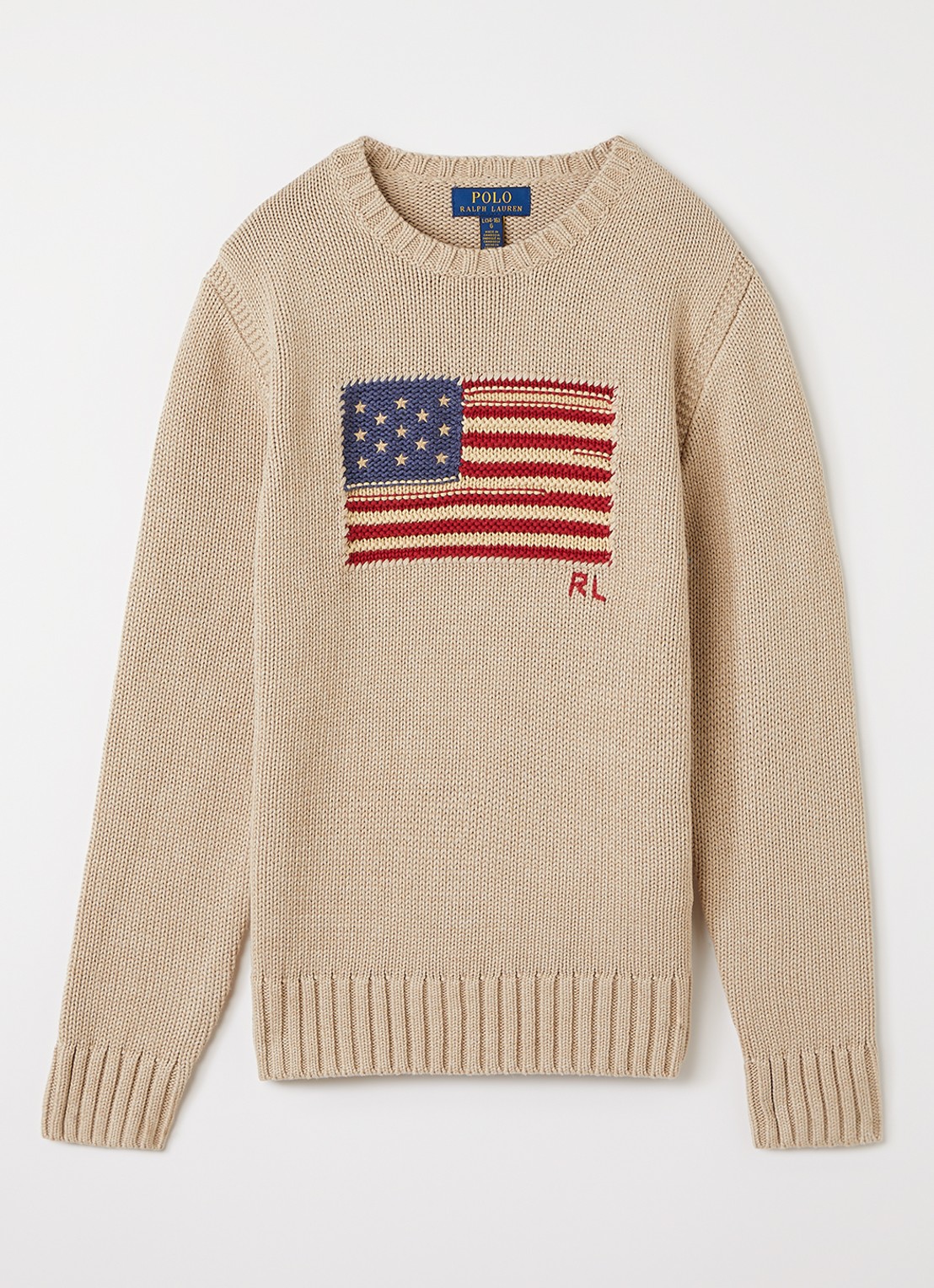 Ralph Lauren Grofgebreide trui met ingebreide print - voorkant beige