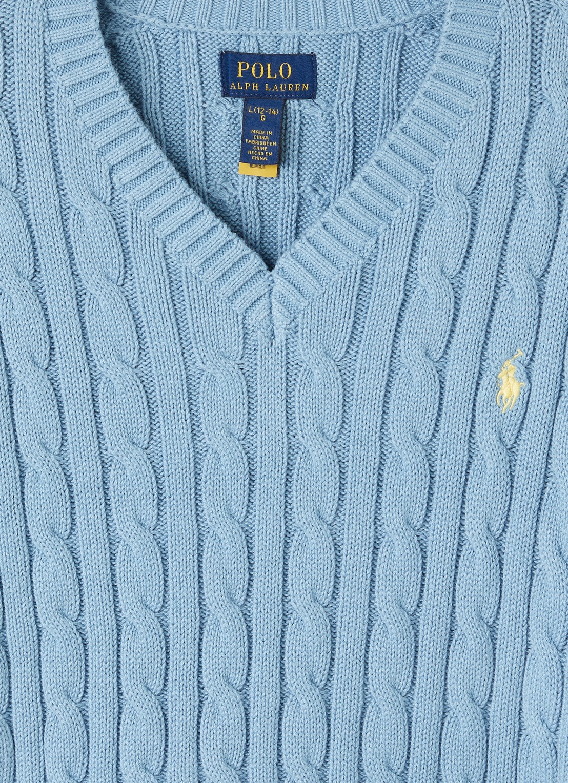 Ralph Lauren Grofgebreide trui met logo - detail blauwgrijs