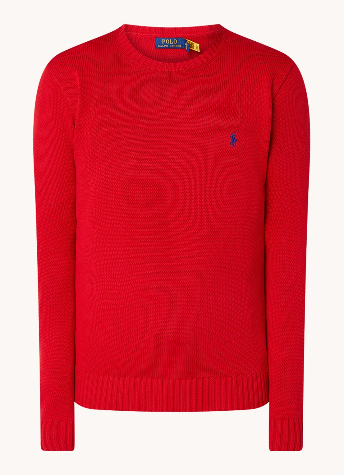 Ralph Lauren Grofgebreide trui met logoborduring - voorkant rl2000 red