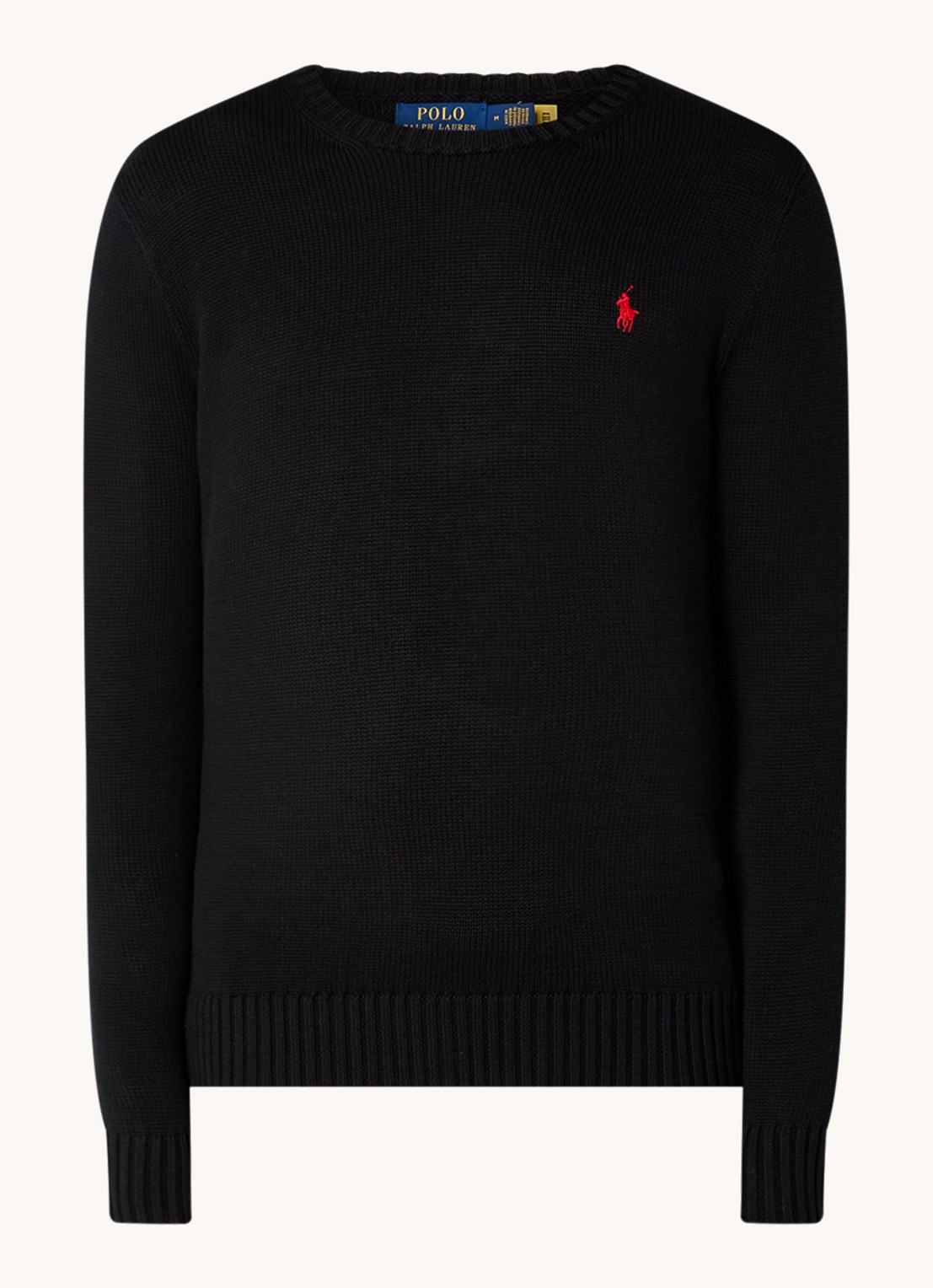 Ralph Lauren Grofgebreide trui met logoborduring - voorkant zwart