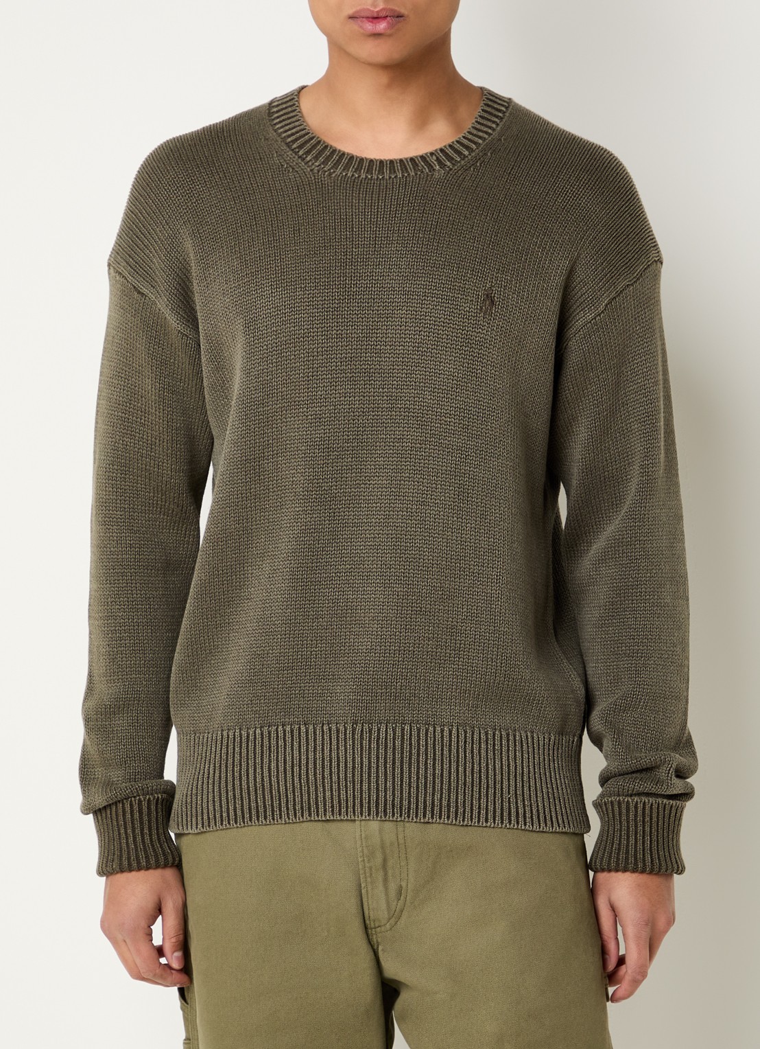 Ralph Lauren Grofgebreide trui met logoborduring - detail 2 company olive / groen