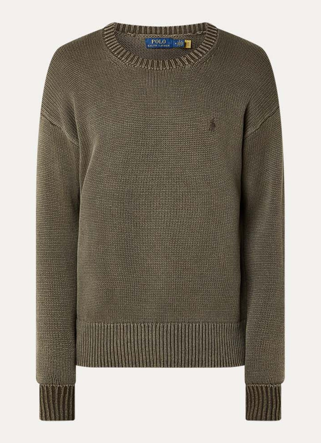 Ralph Lauren Grofgebreide trui met logoborduring - voorkant 3 company olive / groen