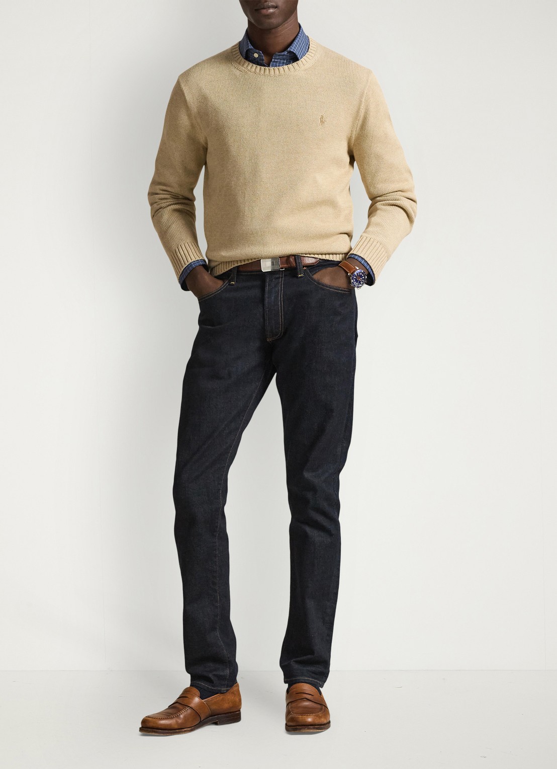 Ralph Lauren Grofgebreide trui met logoborduring - voorkant 5 beige