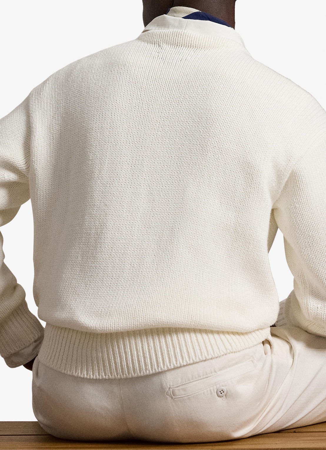 Ralph Lauren Grofgebreide trui met logoborduring - achterkant 3 trophy cream / crème