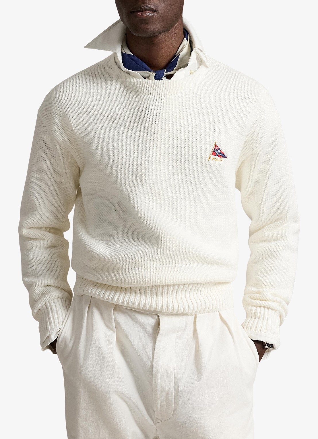 Ralph Lauren Grofgebreide trui met logoborduring - detail 4 trophy cream / crème
