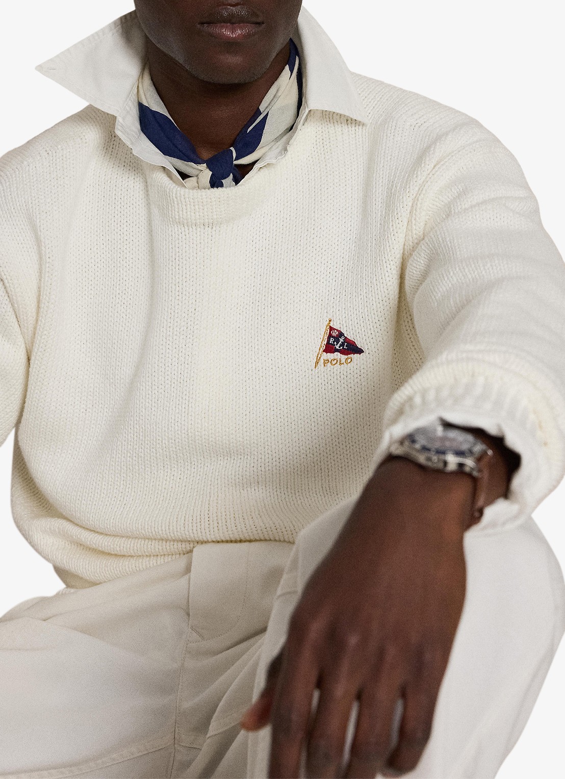 Ralph Lauren Grofgebreide trui met logoborduring - detail 5 trophy cream / crème