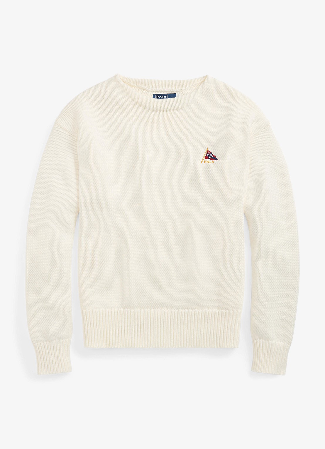 Ralph Lauren Grofgebreide trui met logoborduring - voorkant trophy cream / crème