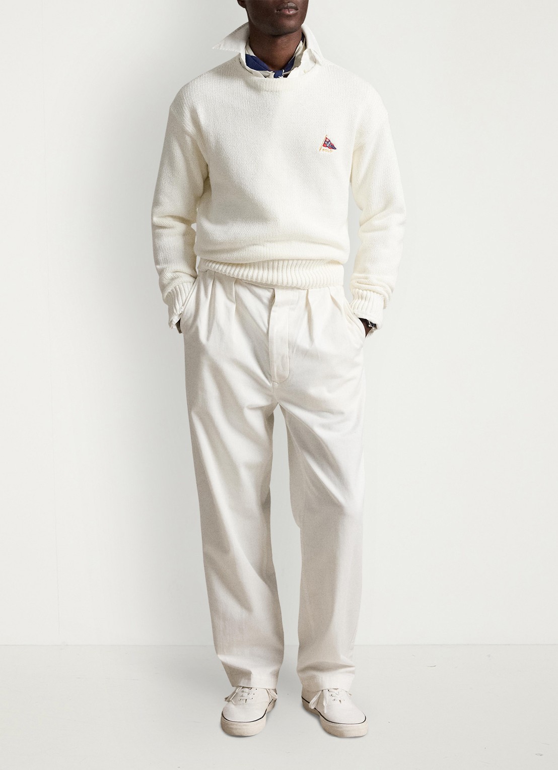 Ralph Lauren Grofgebreide trui met logoborduring - voorkant 2 trophy cream / crème
