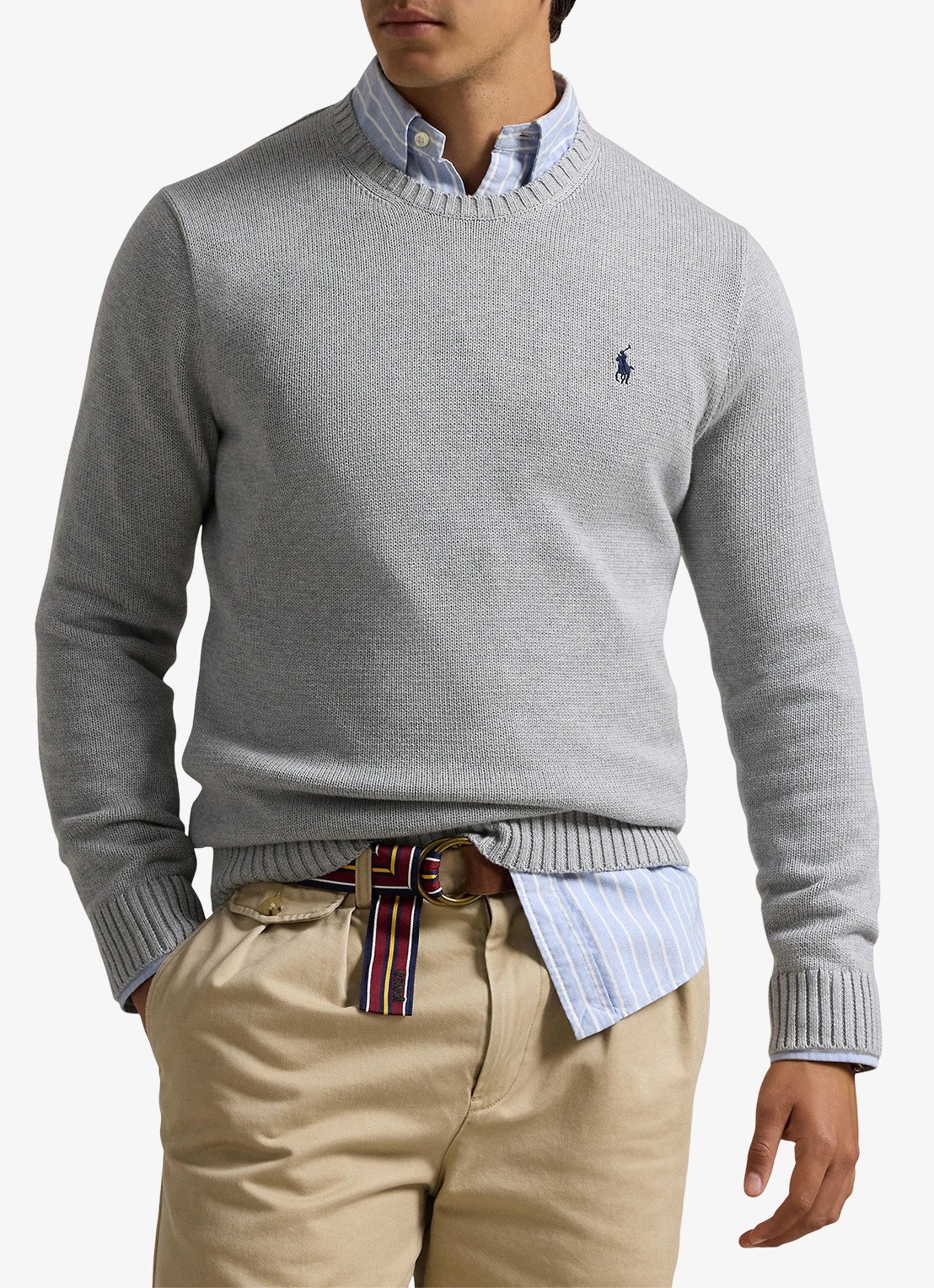 Ralph Lauren Grofgebreide trui met logoborduring - detail 2 andover heather / grijs