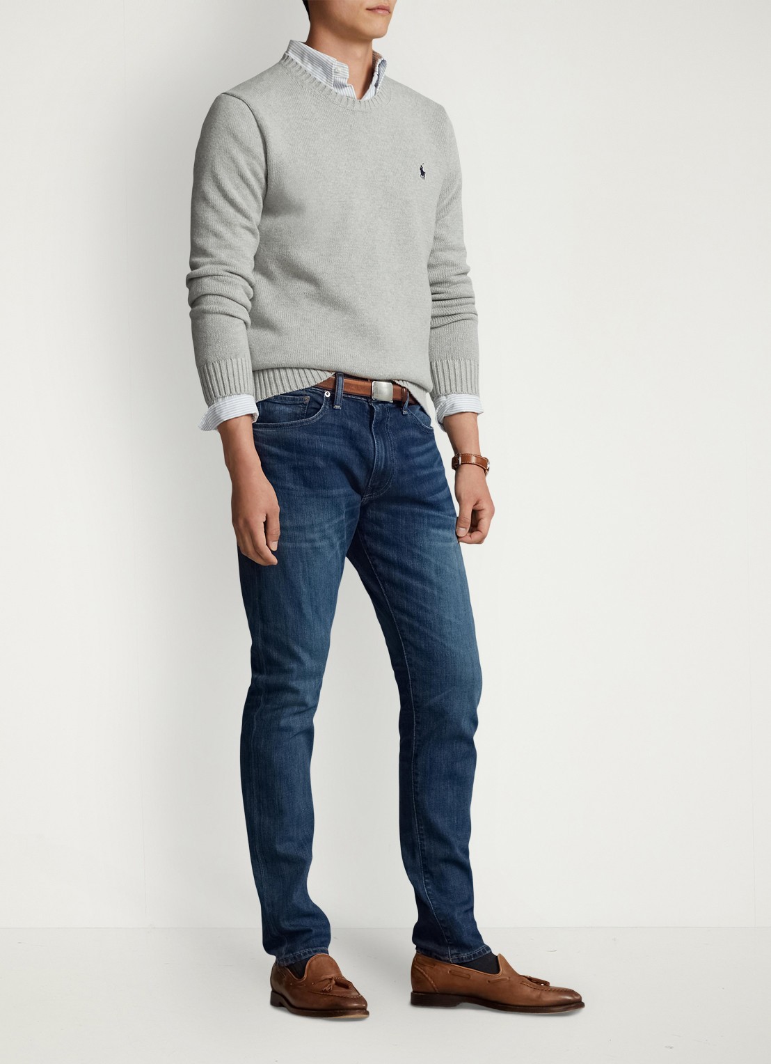 Ralph Lauren Grofgebreide trui met logoborduring - voorkant 5 andover heather / grijs