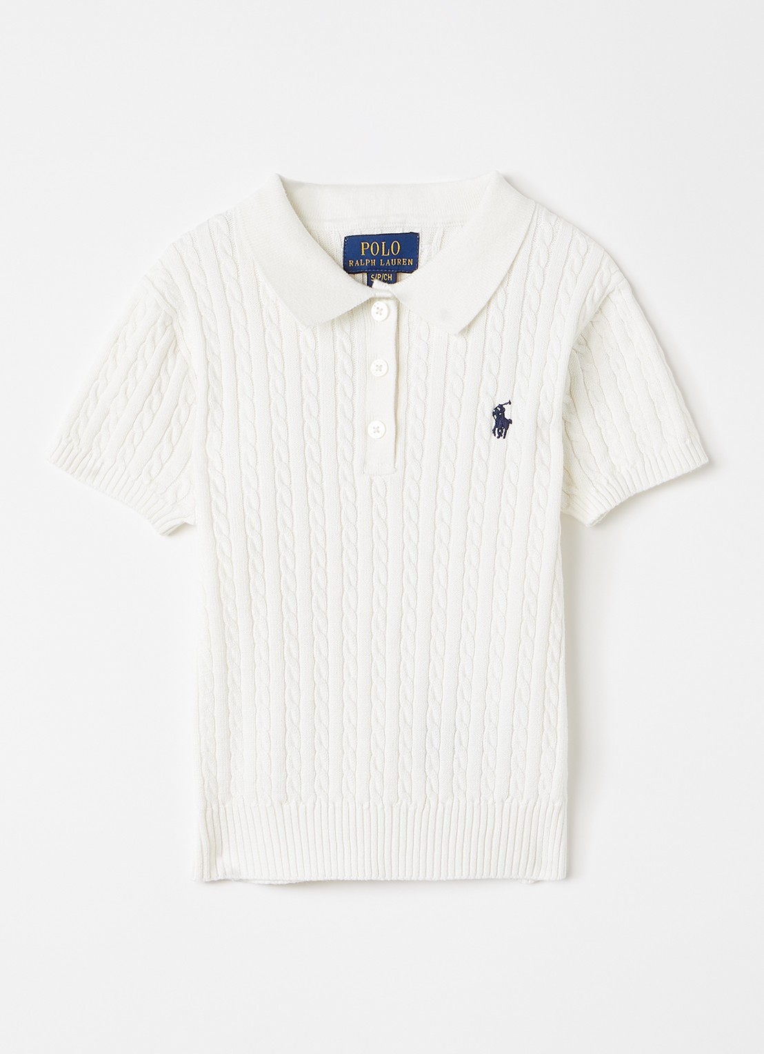 Ralph Lauren Grofgebreide trui met polokraag en logo - voorkant gebroken wit