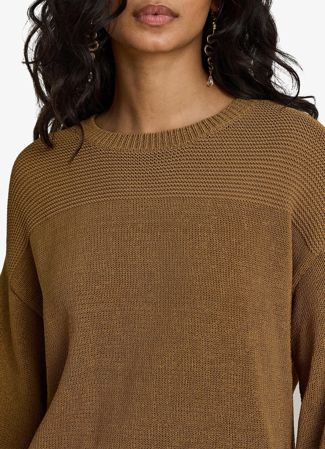 Ralph Lauren Grofgebreide trui met ronde hals - detail 2 tobacco bronze / bruin