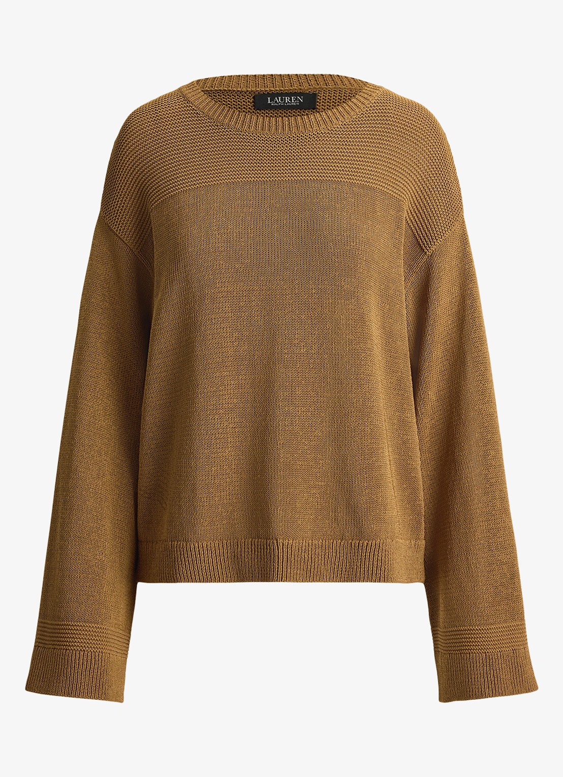 Ralph Lauren Grofgebreide trui met ronde hals - voorkant 3 tobacco bronze / bruin