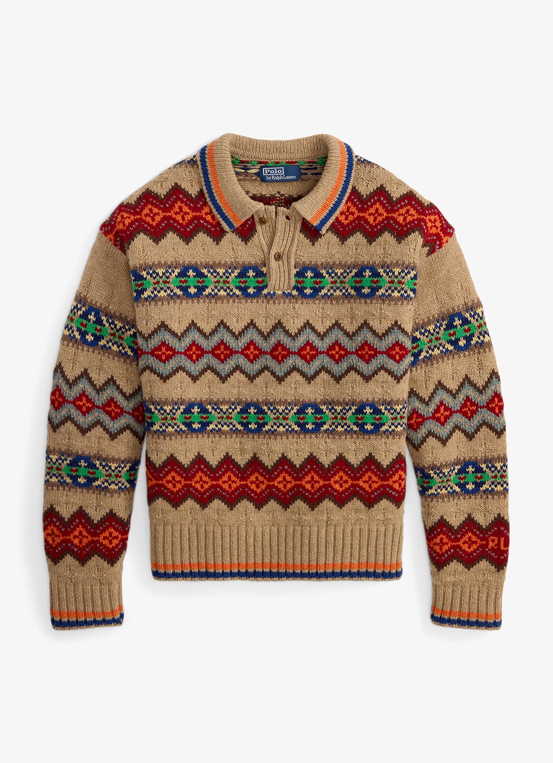 Ralph Lauren Grofgebreide trui van wol met ingebreid patroon - voorkant tan multi-2wce / beige