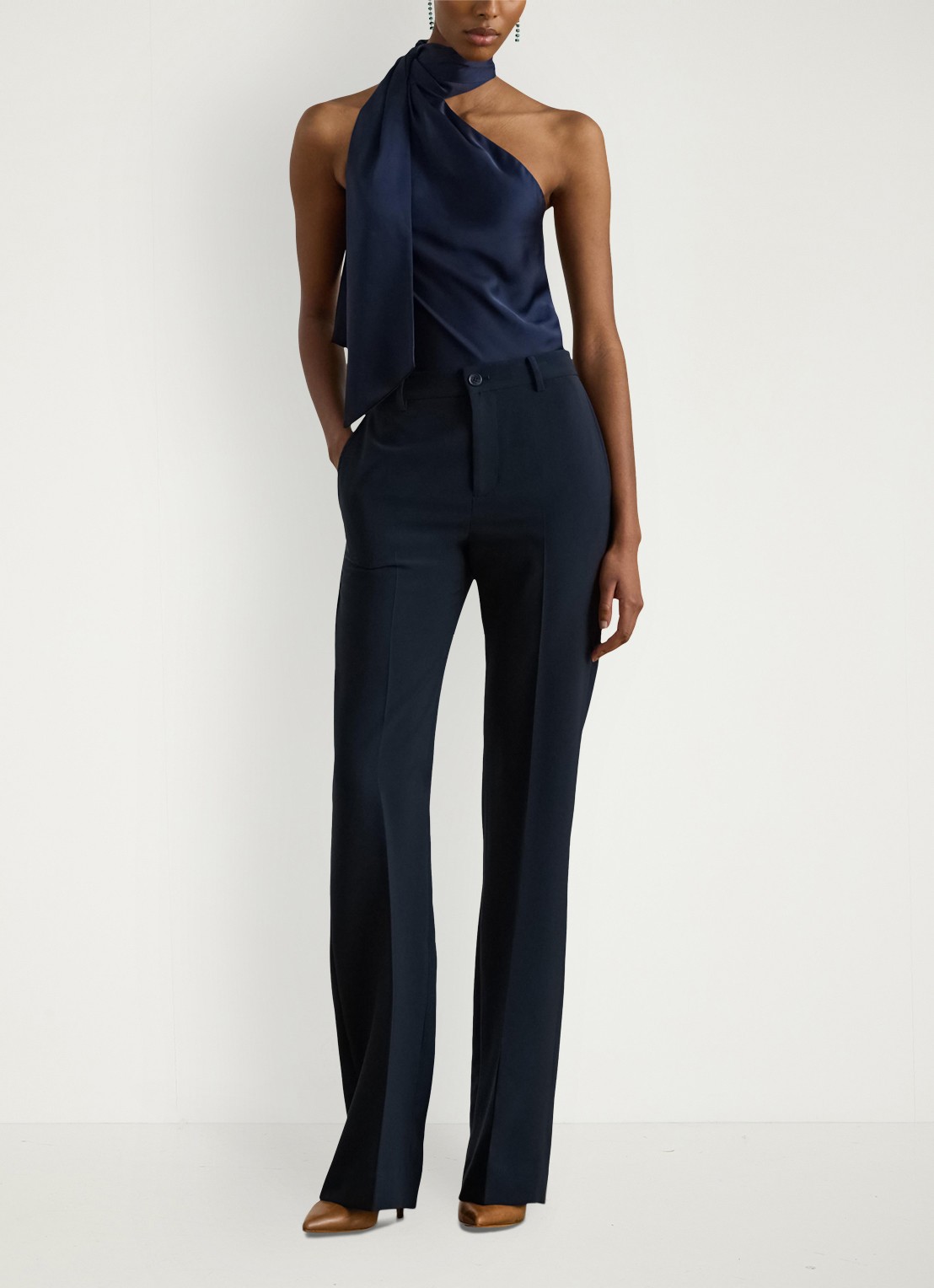 Ralph Lauren Haltertop met sjaalkraag - voorkant 2 refined navy / donkerblauw