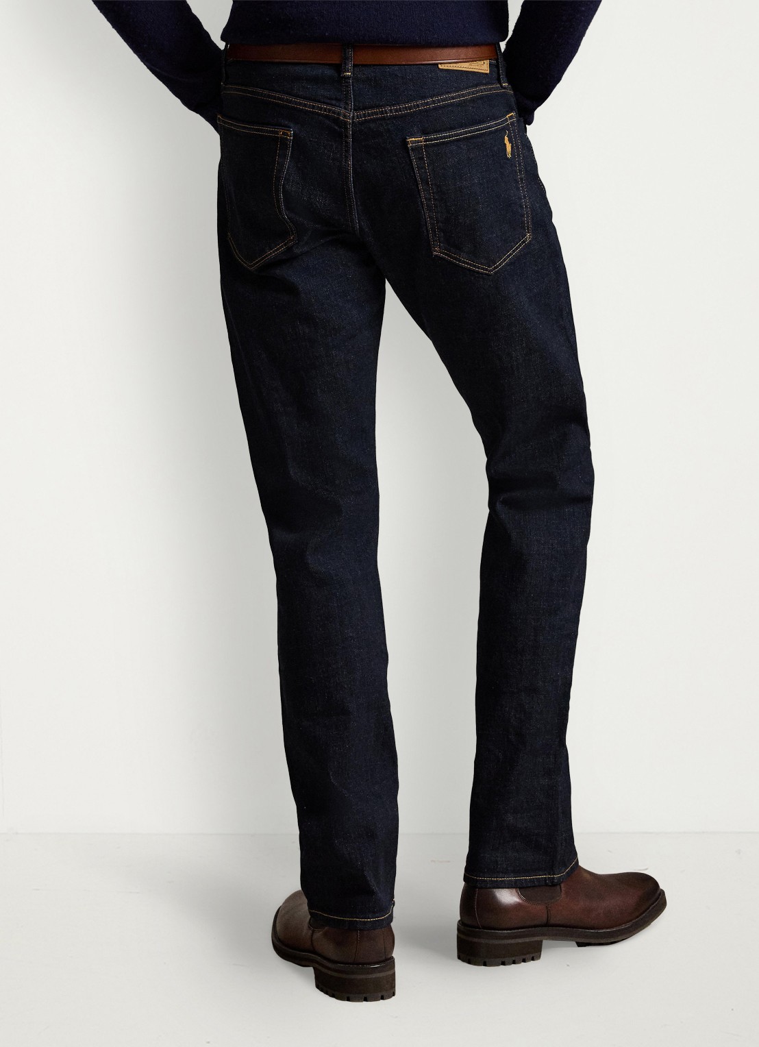 Ralph Lauren Hampton straight leg jeans met donkere wassing - achterkant rinse stretch / indigo