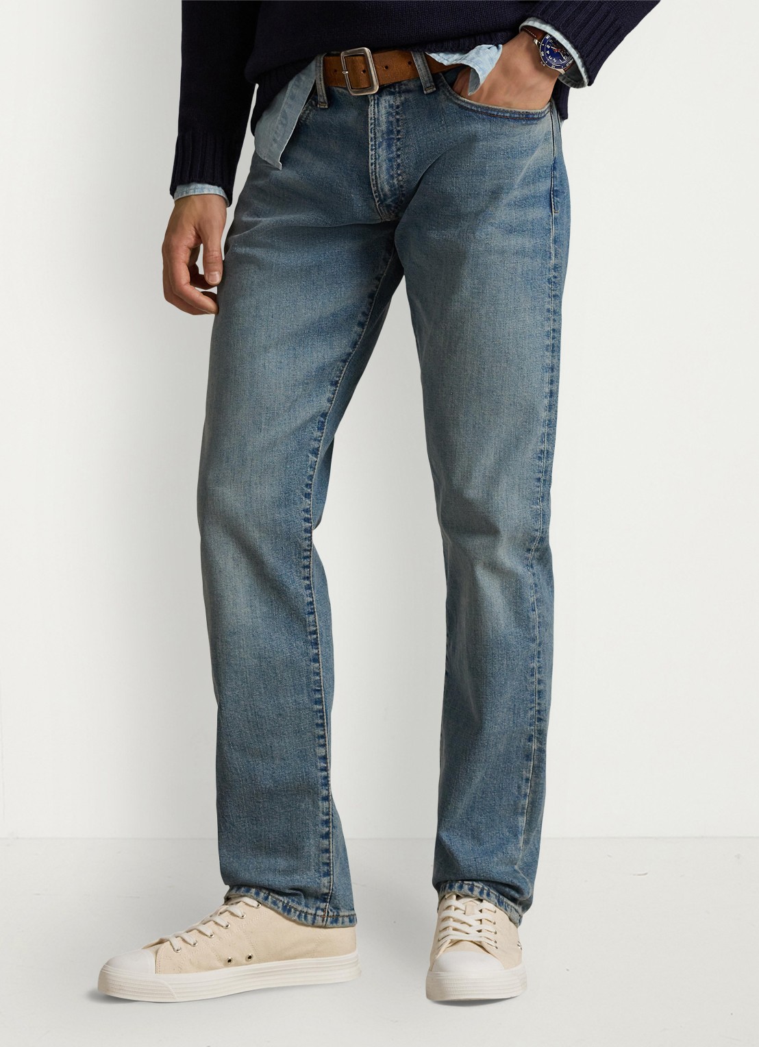 Ralph Lauren Hampton straight leg jeans met medium wassing - detail 4 dixon stretch / indigo