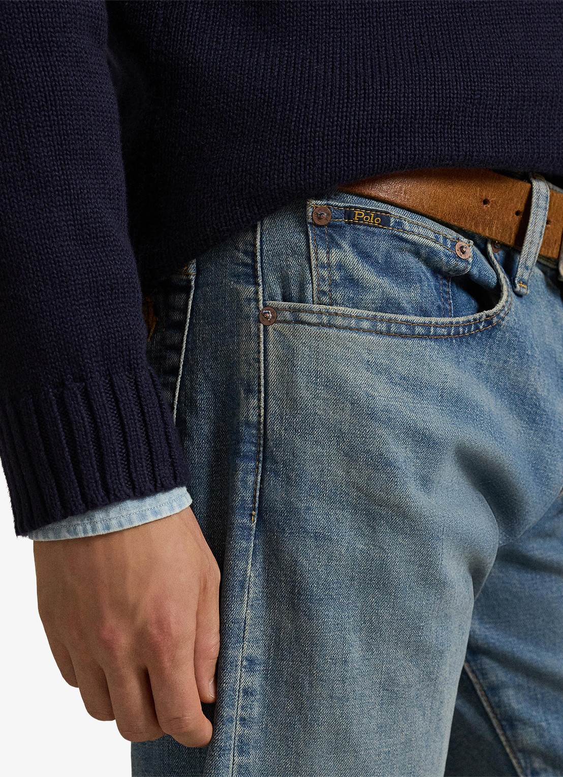 Ralph Lauren Hampton straight leg jeans met medium wassing - detail 5 dixon stretch / indigo