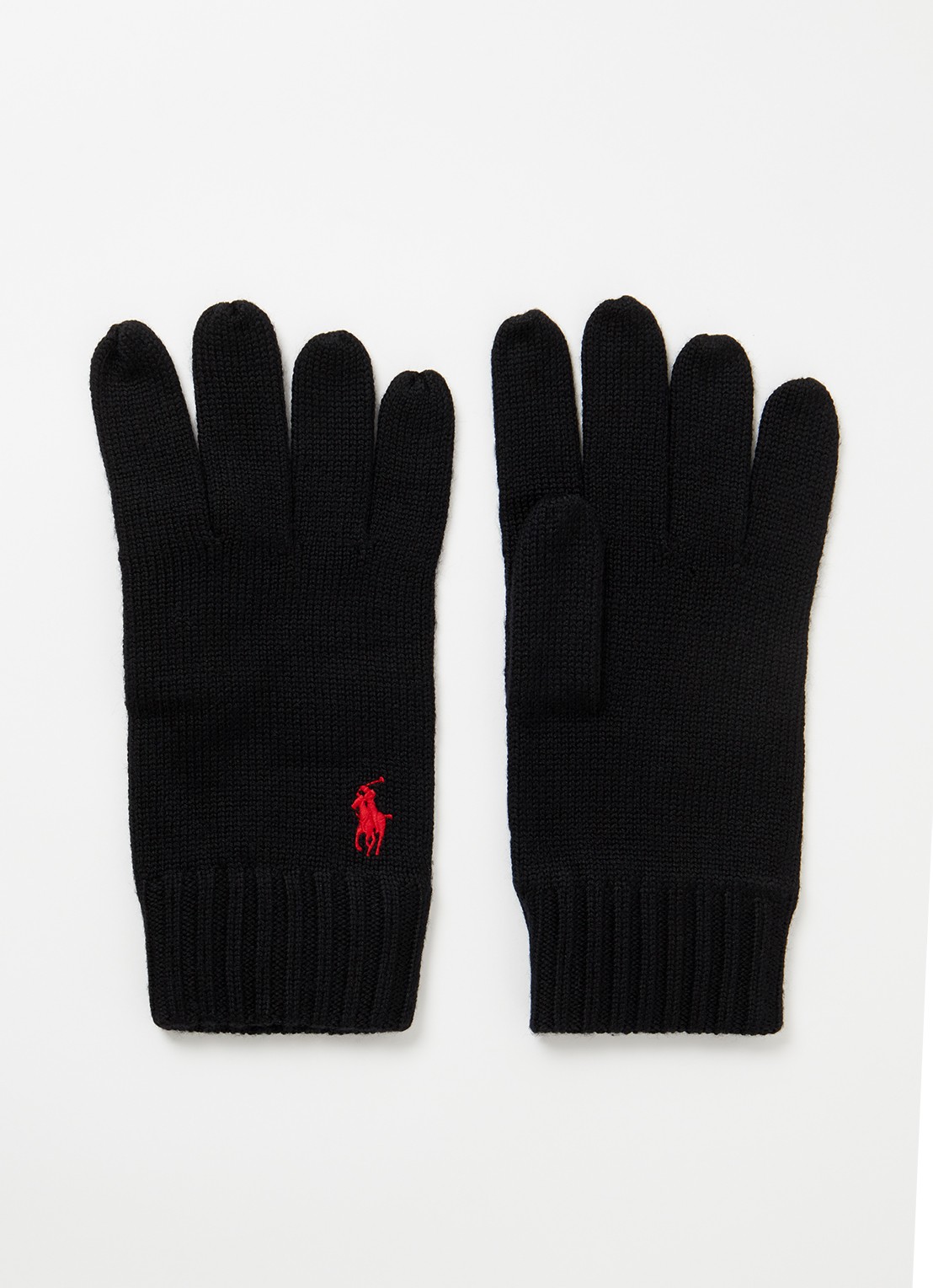 Ralph Lauren Handschoenen van wol met logoborduring - voorkant zwart