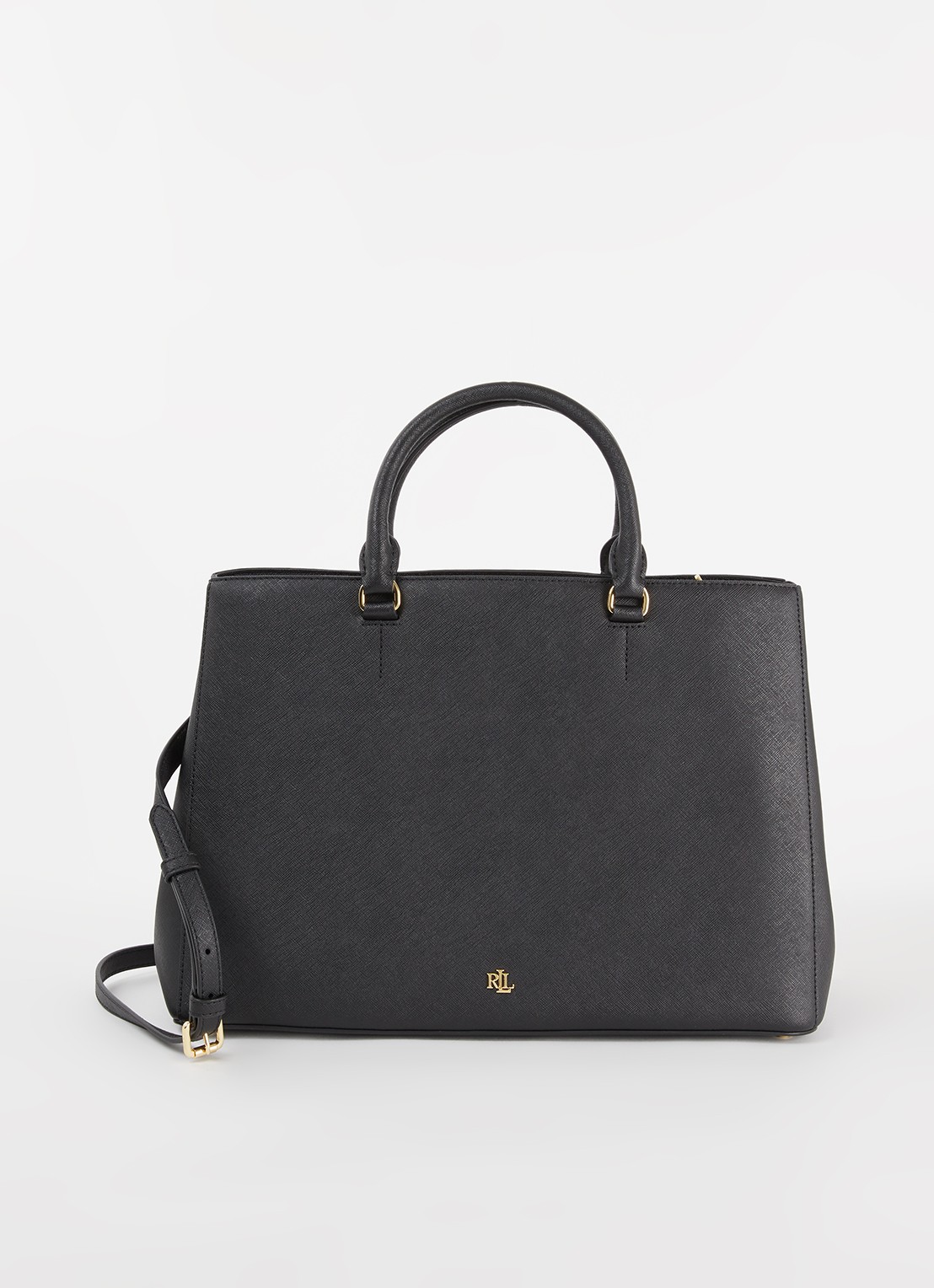 Ralph Lauren Handtas van leer met logo - voorkant zwart