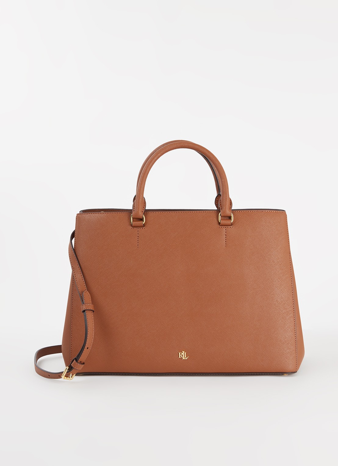 Ralph Lauren Handtas van leer met logo - voorkant 4 cognac