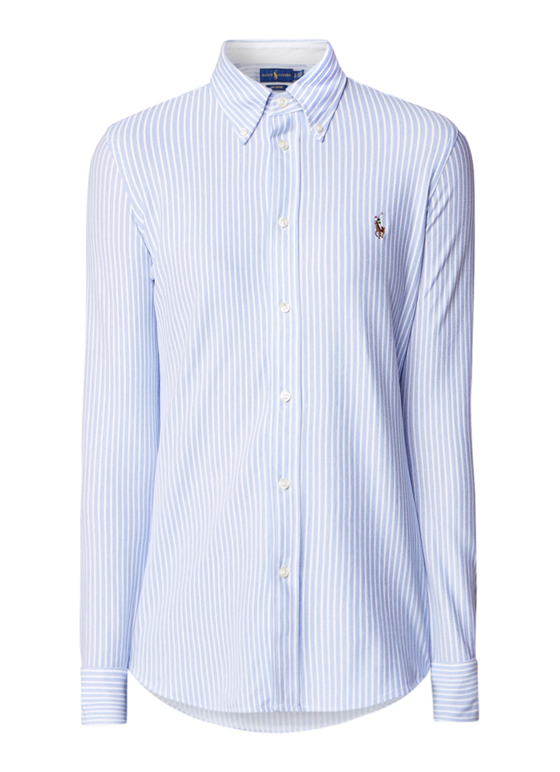 Ralph Lauren Heidi Oxford blouse van jersey met gestreept dessin - voorkant 3 lichtblauw
