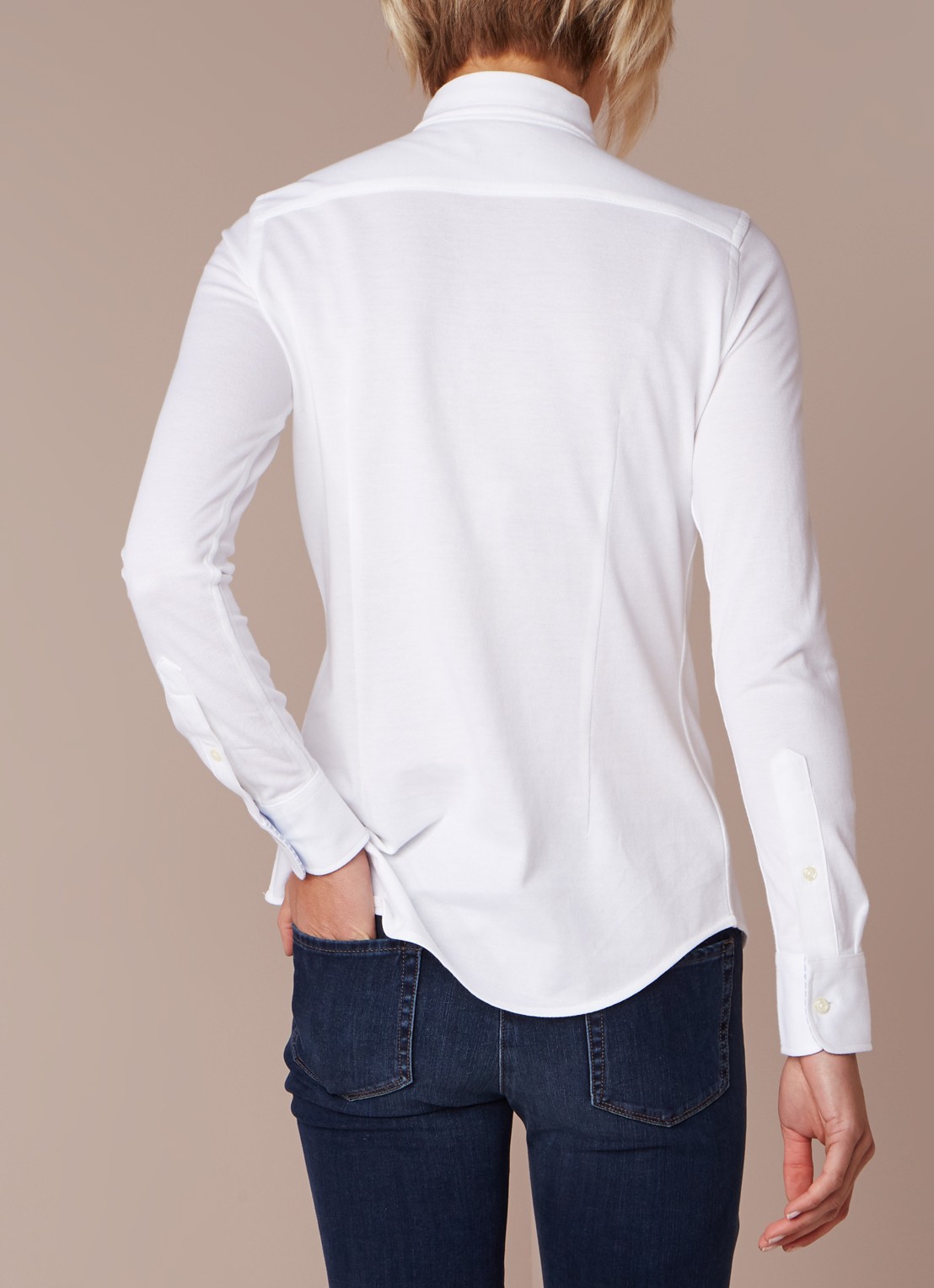 Ralph Lauren Heidi Oxford blouse van jersey - achterkant 3 wit
