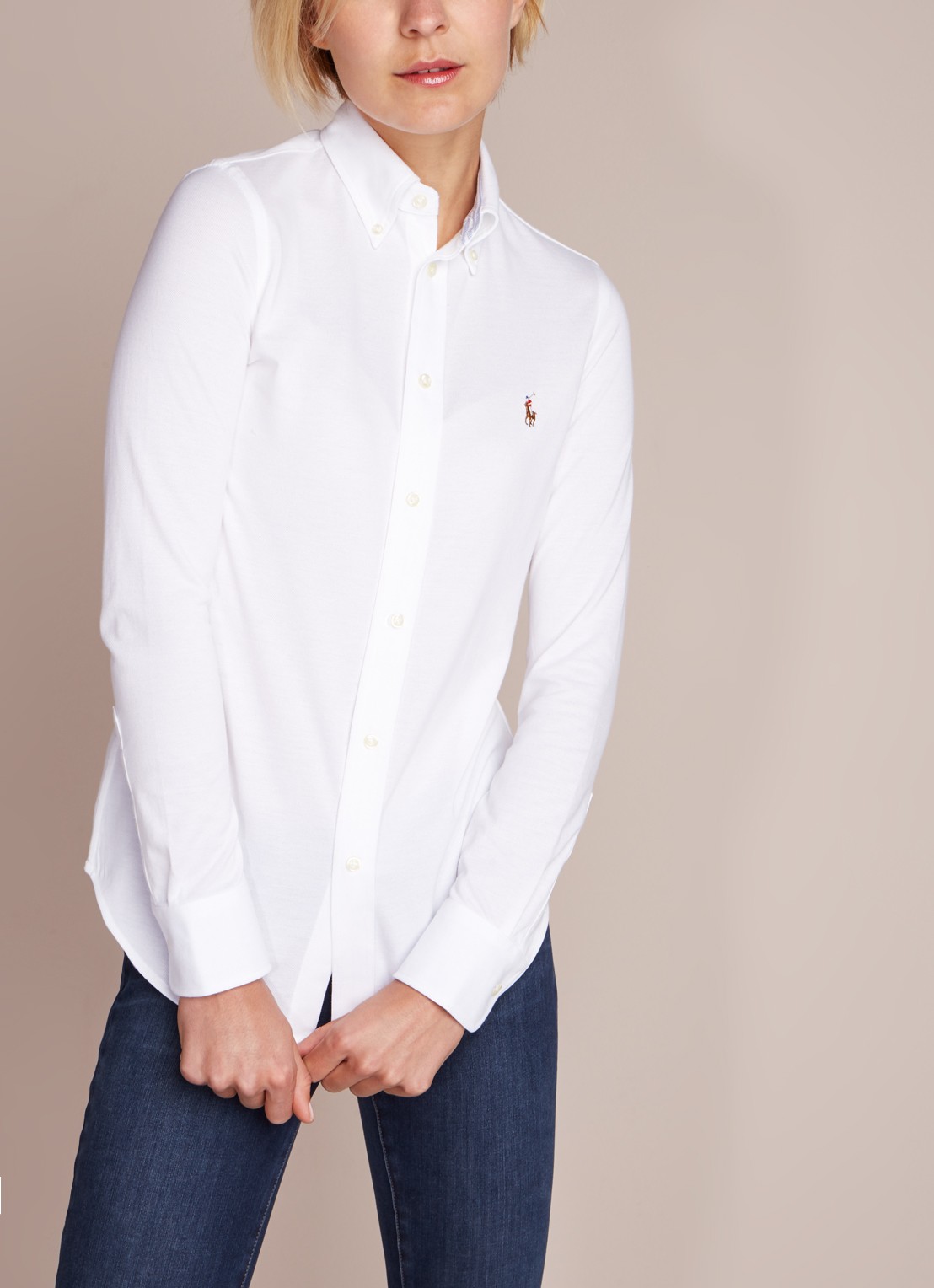 Ralph Lauren Heidi Oxford blouse van jersey - detail 4 wit