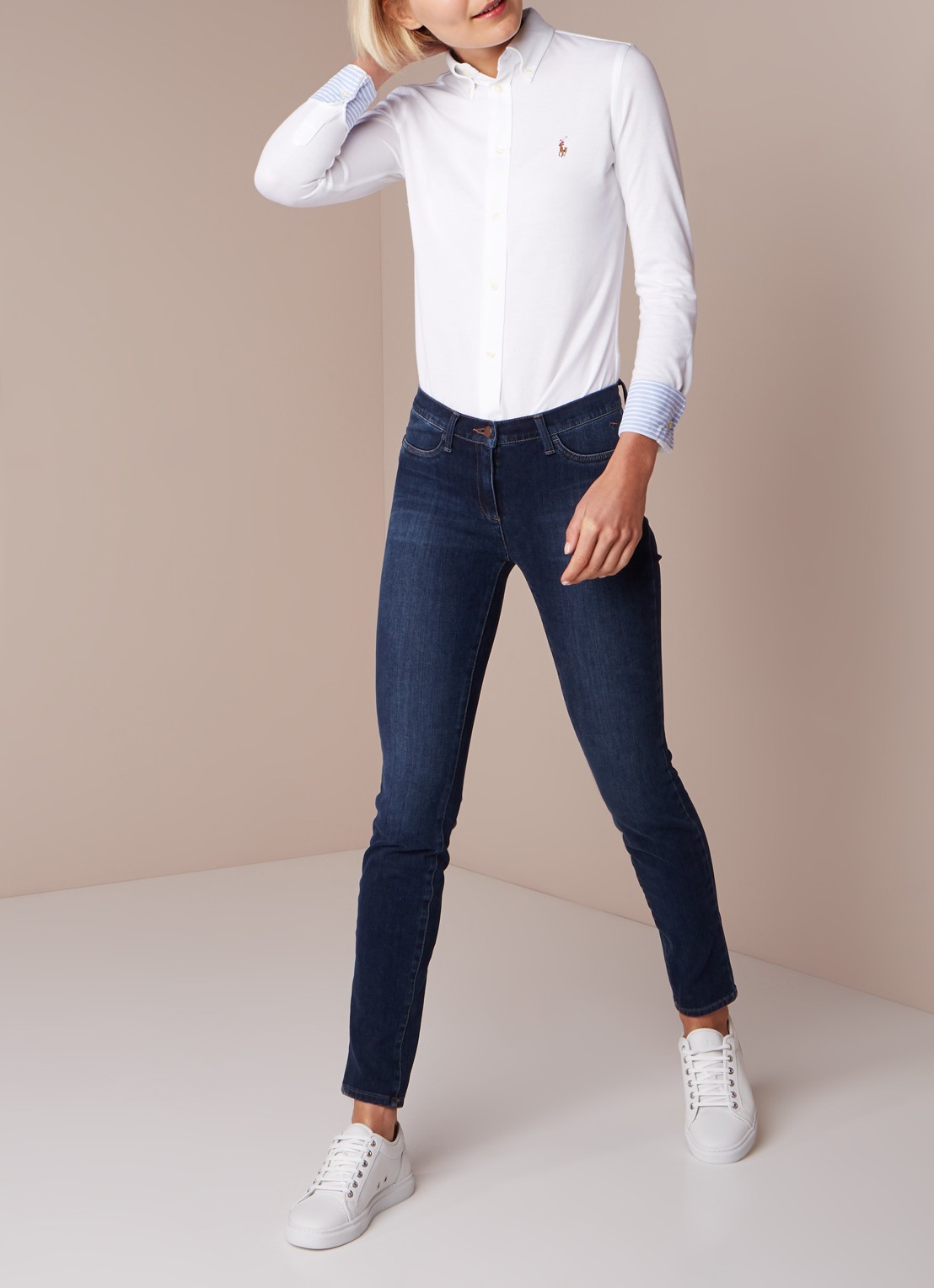 Ralph Lauren Heidi Oxford blouse van jersey - voorkant 2 wit