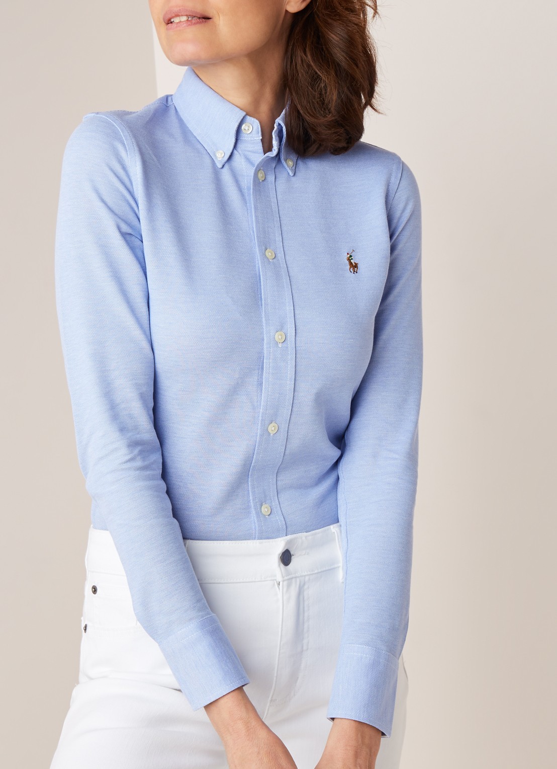 Ralph Lauren Heidi Oxford blouse van piqué katoen  - detail 4 lichtblauw