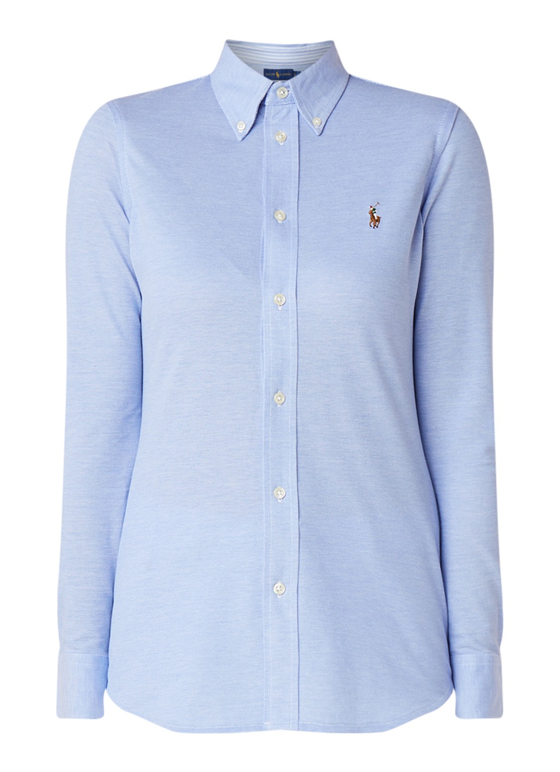 Ralph Lauren Heidi Oxford blouse van piqué katoen  - voorkant 2 lichtblauw