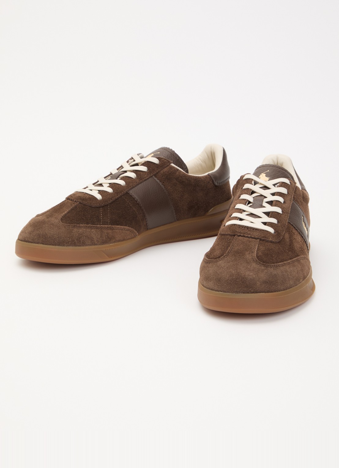 Ralph Lauren Heritage Aera sneaker van suède met leren details en logo - detail 2 chocoladebruin
