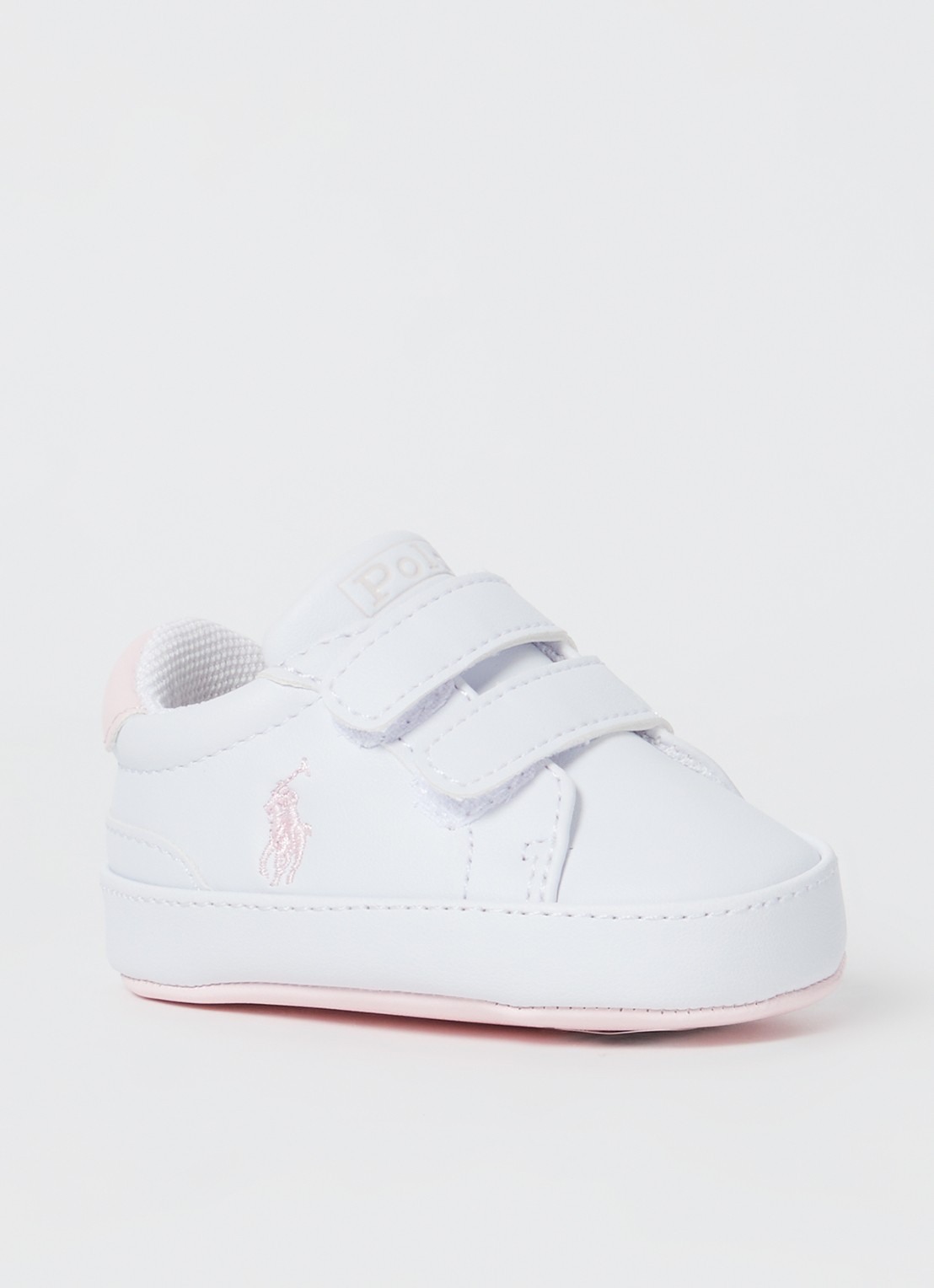 Ralph Lauren Heritage Court II babyschoentje met logoborduring - voorkant lichtroze